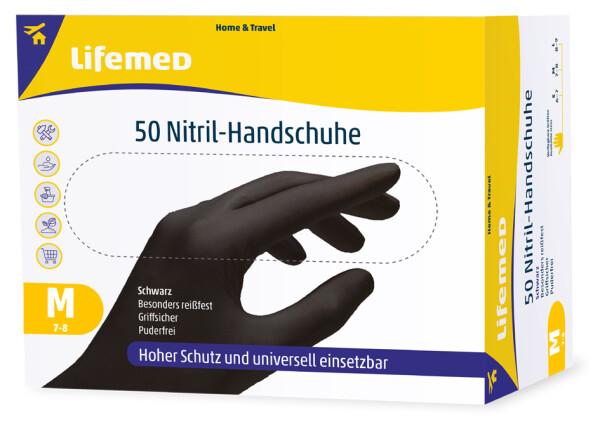 Lifemed Nitril-Handschuh, schwarz, puderfrei, Größe M