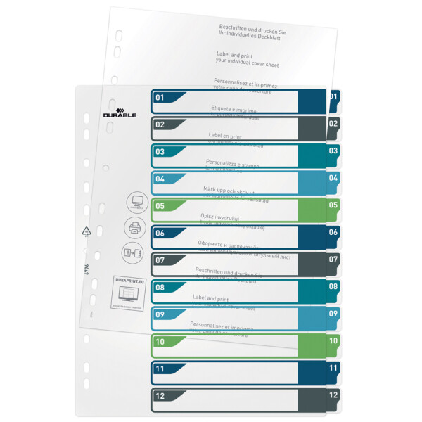 DURABLE Kunststoff-Register, Zahlen, A4+, 12-teilig, 1 - 12
