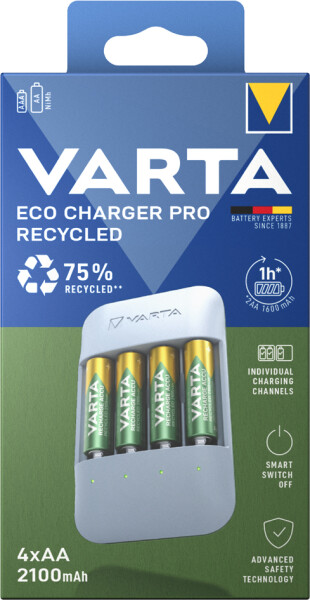 VARTA Ladegerät Eco Charger Pro Recycled, inkl. 4x Mignon AA