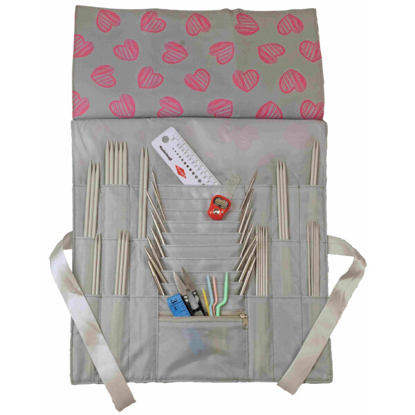 KLEIBER Stricknadel-Tasche "Herzen", grau pink