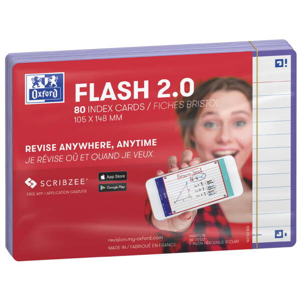 Oxford Karteikarten "Flash 2.0", 105 x 148 mm, liniert, weiß