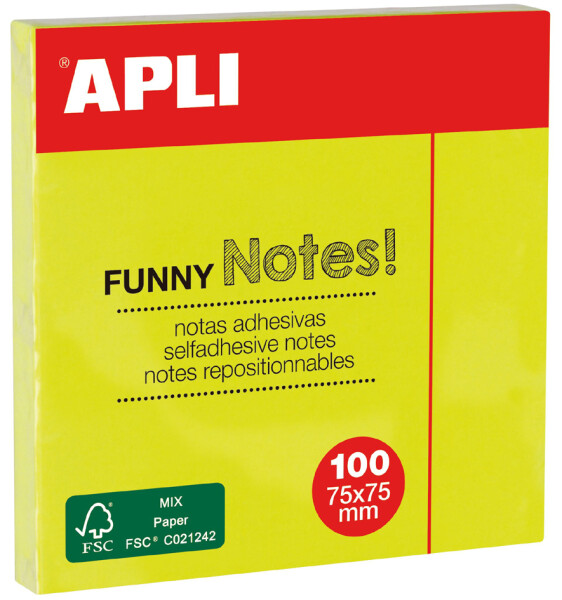 APLI Haftnotizen "FUNNY Notes!", 75 x 75 mm, neongelb