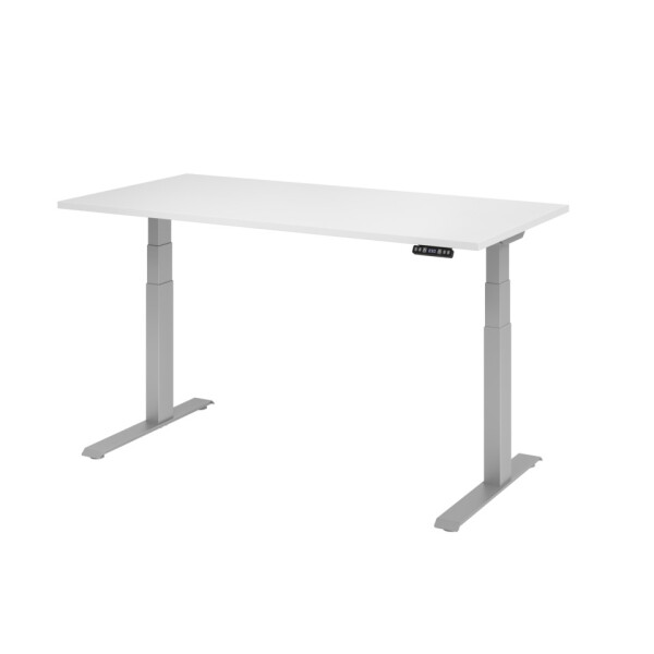 HAMMERBACHER Hammerbacher Schreibtisch C-Fu&szlig; elektrisch, 160 x 80 x 64-129 cm, h&ouml;henverstellbar, wei&szlig; silber