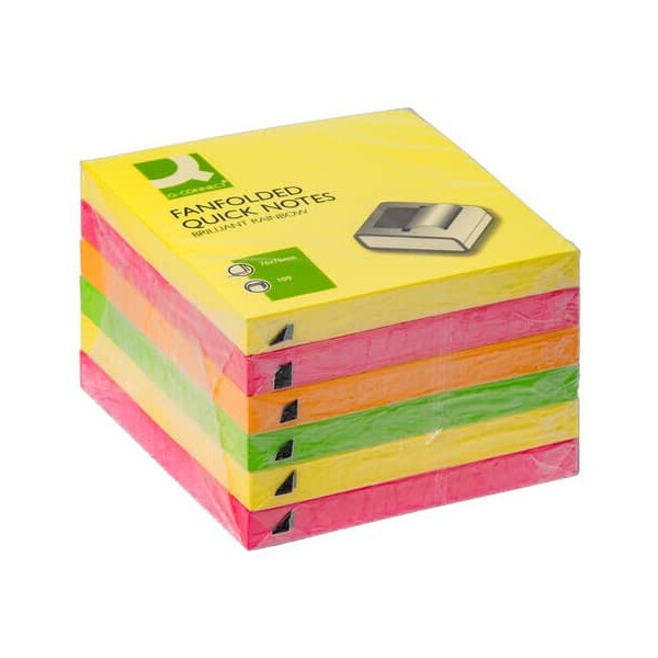 Q-CONNECT Haftnotizen Z-Notes, 100 Blatt, 6 Stück, 76x76mm, Brilliantfarben sortiert