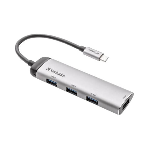 VERBATIM USB-Hub 3.1-C Multiport 4x USB Typ-A Kabel 15cm silber
