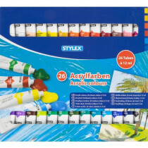 STYLEX Acrylfarben, 26 Tuben à 12 ml