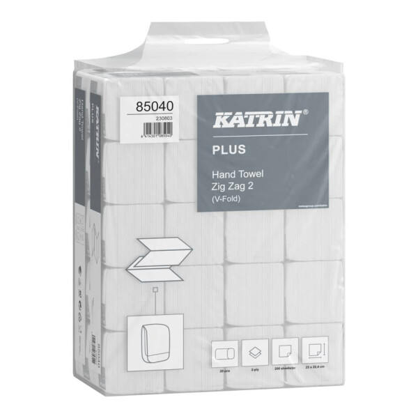 KATRIN Falthandtuch V-Falz, 2-lagig, 20x200 Stück, hochweiß 85040