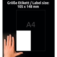 AVERY ZWECKFORM Universal-Etiketten, A4 mit ultragrip, 105 x 148 mm, 65 Bogen 260 Etiketten, weiß