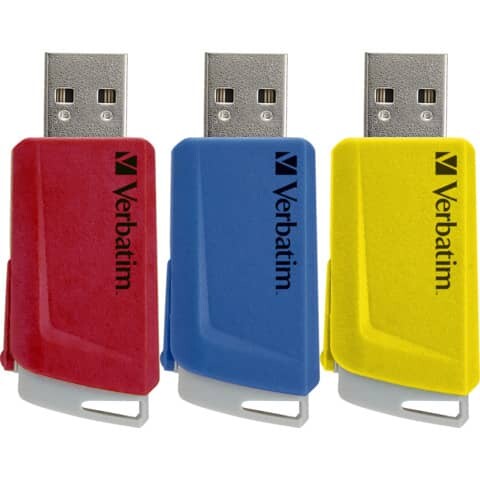 VERBATIM USB Stick 3.2 16GB StorenClick Typ-A (R) 80MB s (W) 25MB s Blisterkarte 3 STK rot, blau, gelb
