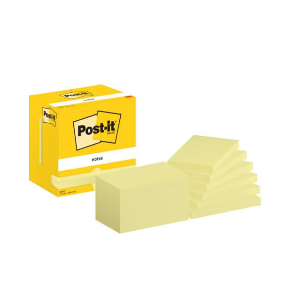 POST-IT Haftnotiz Notes, 127 x 76 mm, 70 g m² gelb, 12x100 Blatt
