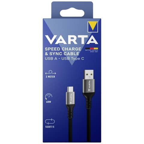 VARTA Speed Charge & Sync Kabel USB A auf USB Typ C schwarz