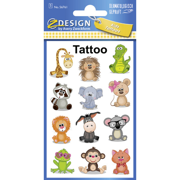 ZDesign KIDS Kinder-Tattoos "Koala, Frosch, Giraffe", bunt