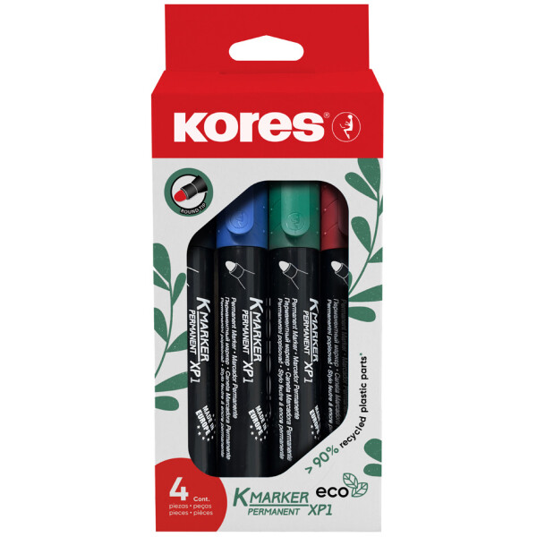 Kores Permanent-Marker "ECO XP1", Rundspitze, 4er Etui