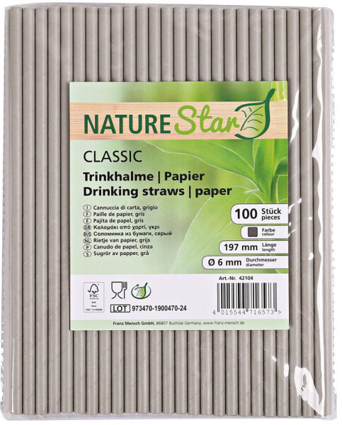NATURE Star Papier-Trinkhalm Classic, 197 mm, grau