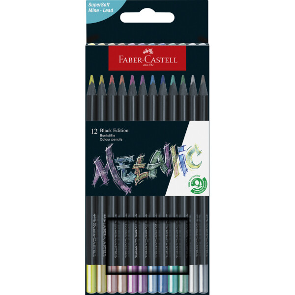 FABER-CASTELL Dreikant-Buntstifte Black Edition, 12er Etui
