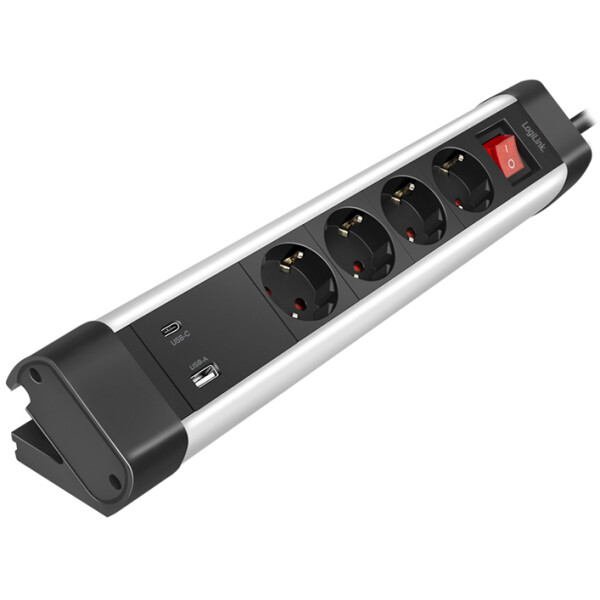 LogiLink Tisch-Steckdosenleiste, 4-fach, 2x USB,mit Schalter