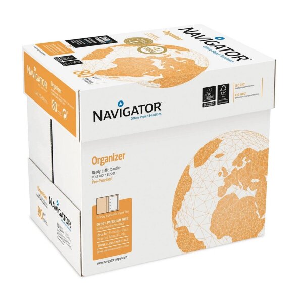 NAVIGATOR Organizer Premiumpapier hochwei&szlig; 2-fach gelocht ungeriest A4 80g - 1 Palette (100.000 Blatt)