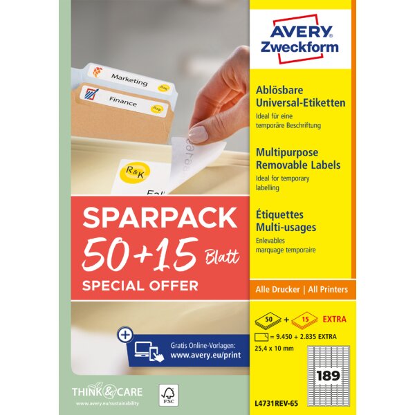 AVERY Zweckform Universal-Etiketten, 96 x 50,8 mm, 50+15 Bl