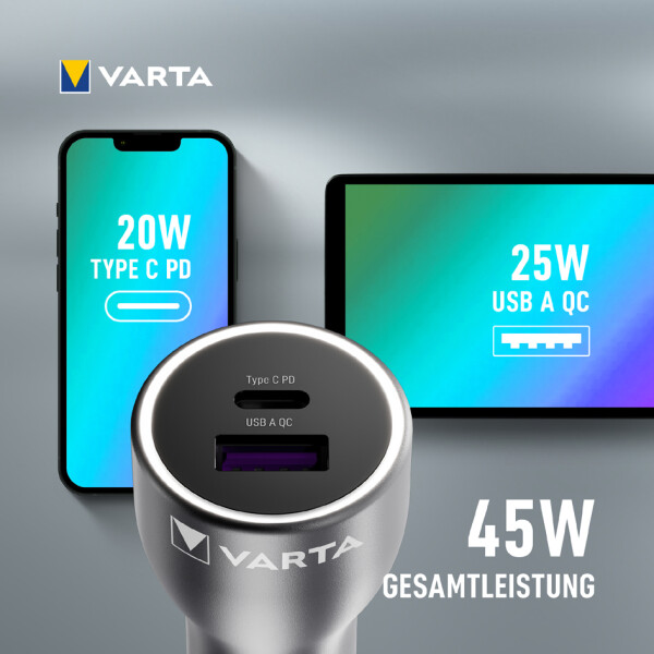 VARTA KFZ-Ladegerät "Car Charger", 1x USB-A 1x USB-C