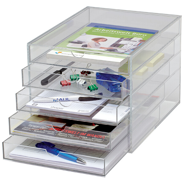 MAUL Acryl-Schubladenbox, DIN A4, 3 Schubladen, glasklar