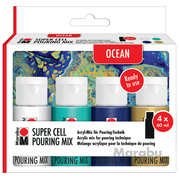 Marabu Super Cell Pouring Mix-Set OCEAN, 4 x 60 ml