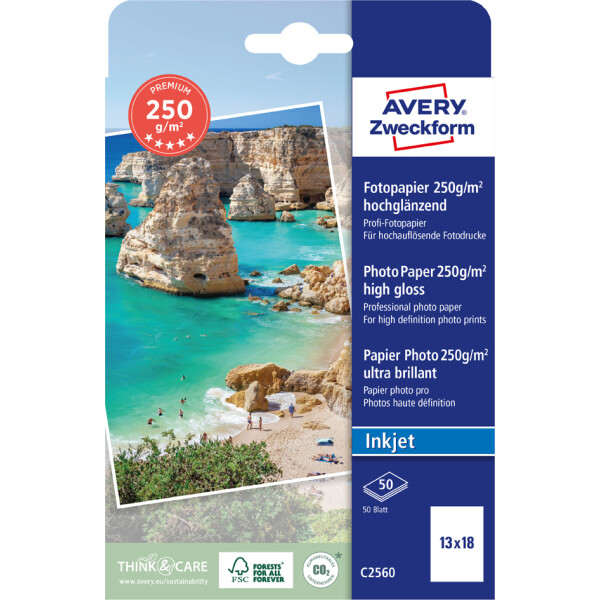 AVERY Zweckform Inkjet Fotopapier PREMIUM, 13 x 18 cm, weiß