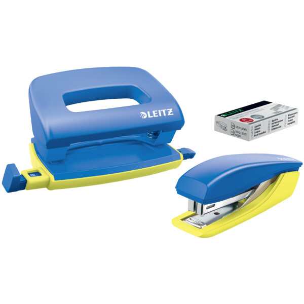 LEITZ Mini Heftgerät- & Locher-Set Urban Chic, blau