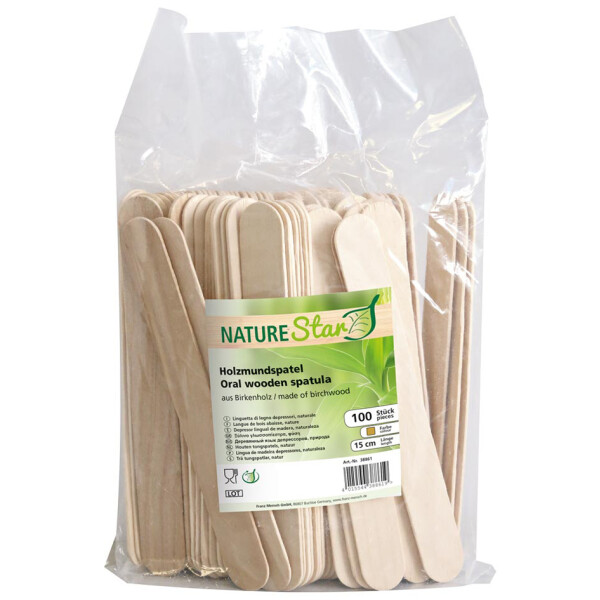 NATURE Star Holz-Mundspatel, aus Birkenholz, Länge: 150 mm