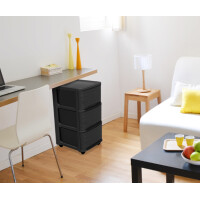 EDA Schubladenturm STONE, 3 Schübe, PP, schwarz