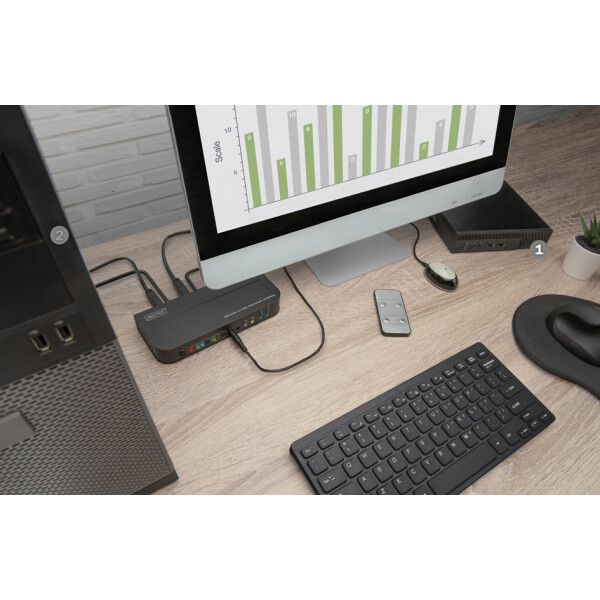 DIGITUS Desktop KVM Switch mit integriertem USB-Hub, schwarz