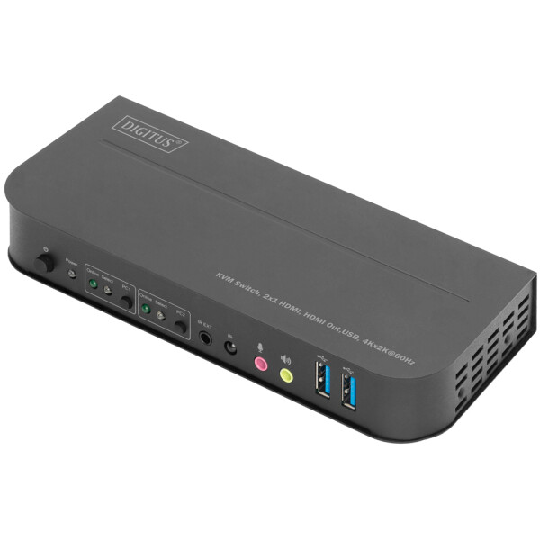 DIGITUS Desktop KVM Switch mit integriertem USB-Hub, schwarz