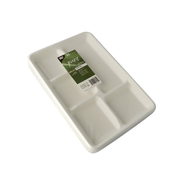 PAPSTAR Zuckerrohr-Menü-Tray "pure", 5-geteilt, weiß