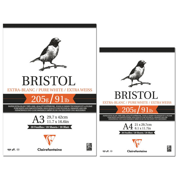 Clairefontaine Zeichenpapierblock BRISTOL, DIN A4, 20 Blatt
