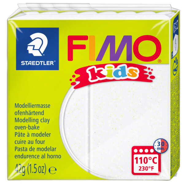 FIMO kids Modelliermasse, ofenh&auml;rtend, glitter-wei&szlig;, 42 g