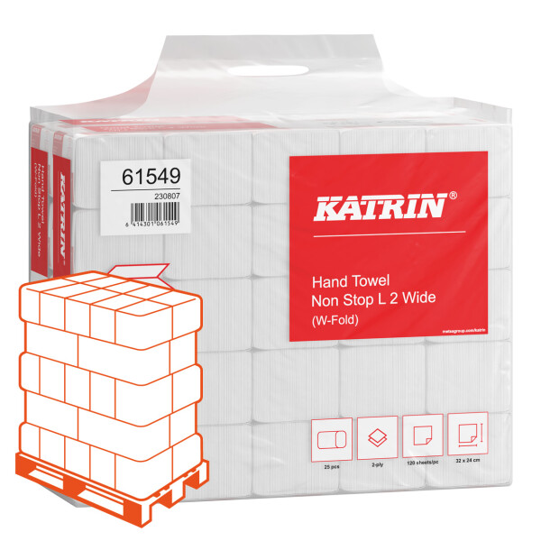 KATRIN W-Falz Falthandt&uuml;cher Non Stop L2 naturwei&szlig; 2-lagig - 1 Palette (96.000 Blatt)