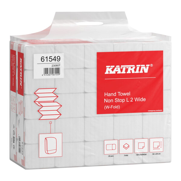 KATRIN W-Falz Falthandt&uuml;cher Non Stop L2 naturwei&szlig; 2-lagig - 1 Palette (96.000 Blatt)