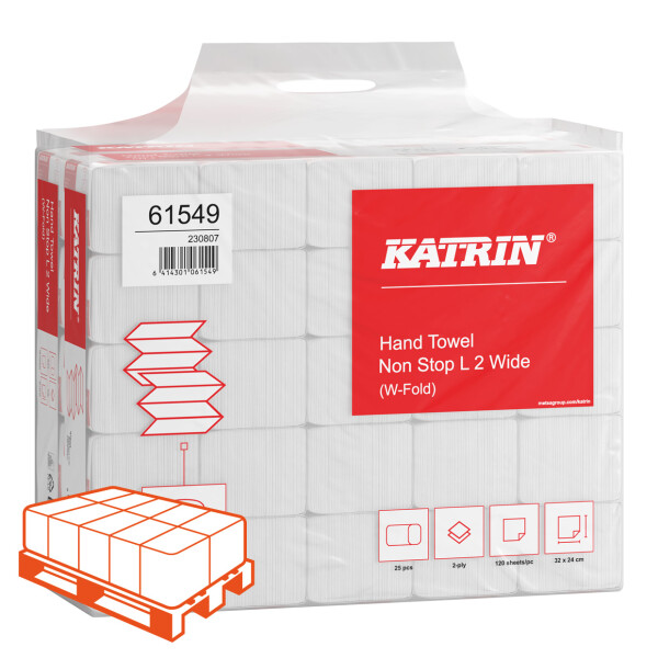 KATRIN W-Falz Falthandt&uuml;cher Non Stop L2 naturwei&szlig; 2-lagig - 1/4 Palette (24.000 Blatt)