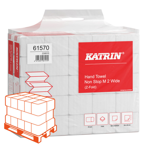 KATRIN Z-Falz Falthandt&uuml;cher Non Stop M2 naturwei&szlig; 2-lagig - 1/2 Palette (64.000 Blatt)