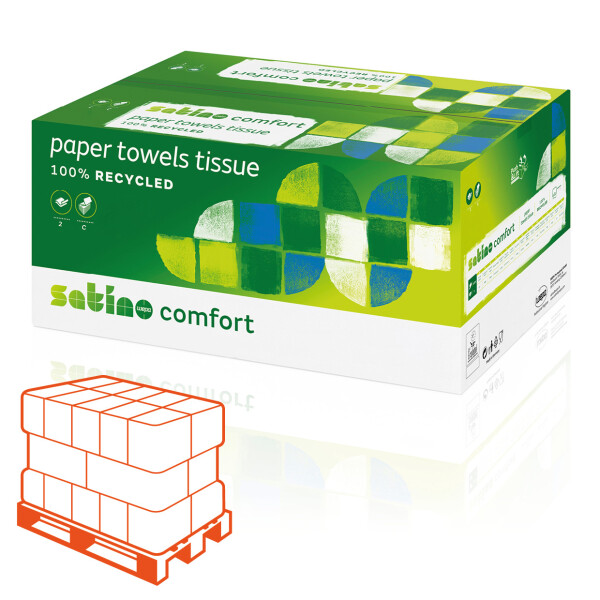 SATINO Comfort C-Falz Falthandt&uuml;cher PT3 wei&szlig; 2-lagig - 1/2 Palette (49.152 Blatt)