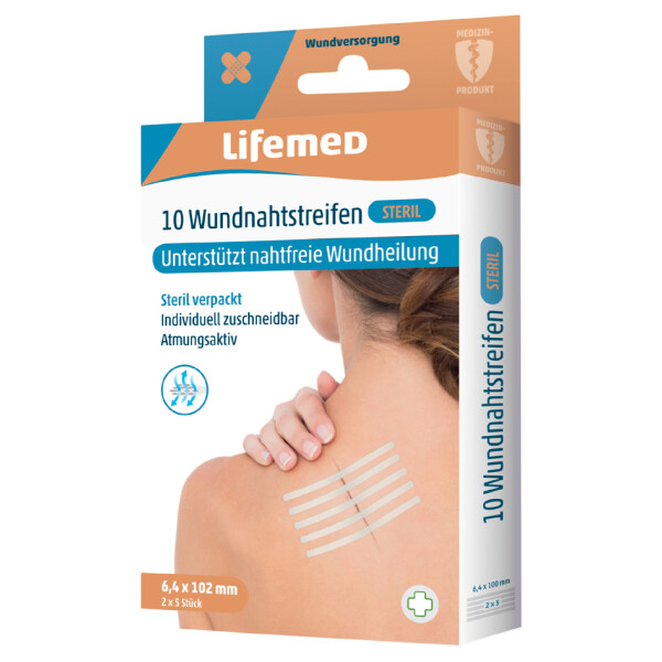 Lifemed Wundnahtstreifen steril, 6,4 x 102 mm, wei&szlig;, 10er
