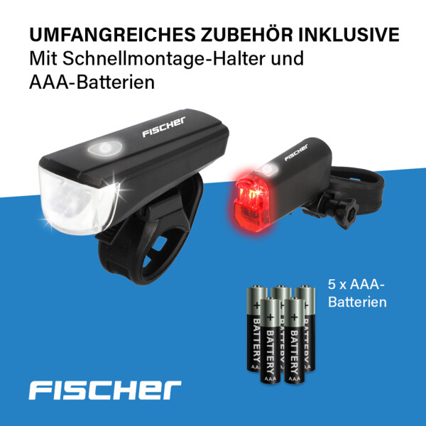 FISCHER Fahrrad-LED-Batterie-Beleuchtungs-Set, 20 Lux