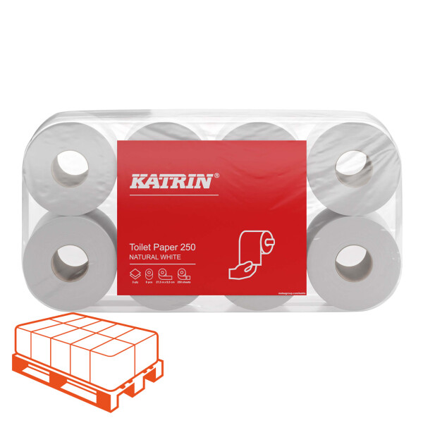 KATRIN Recycling Toilettenpapier 2-lagig naturweiß - 1/4 Palette (512 Rollen)