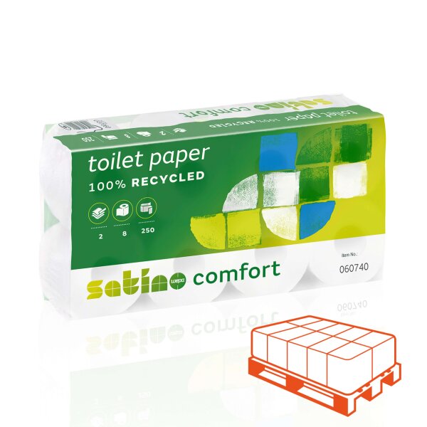 SATINO Comfort Recycling Toilettenpapier 2-lagig hochwei&szlig; - 1/4 Palette (576 Rollen)