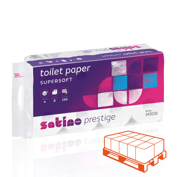 SATINO Prestige Toilettenpapier 4-lagig hochwei&szlig; - 1/4 Palette (576 Rollen)