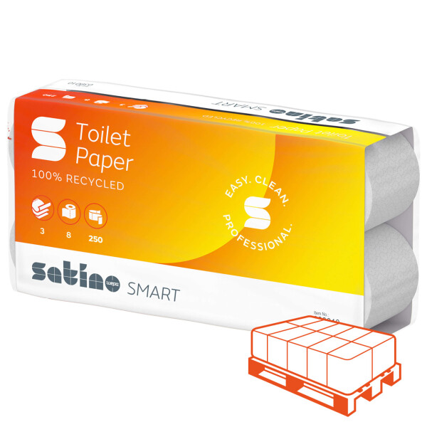 SATINO Smart Recycling Toilettenpapier 3-lagig weiß - 1/4 Palette (576 Rollen)