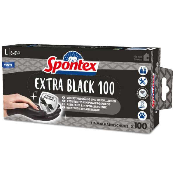 Spontex Vinyl-Handschuh Extra Black, Gr&ouml;&szlig;e L, schwarz