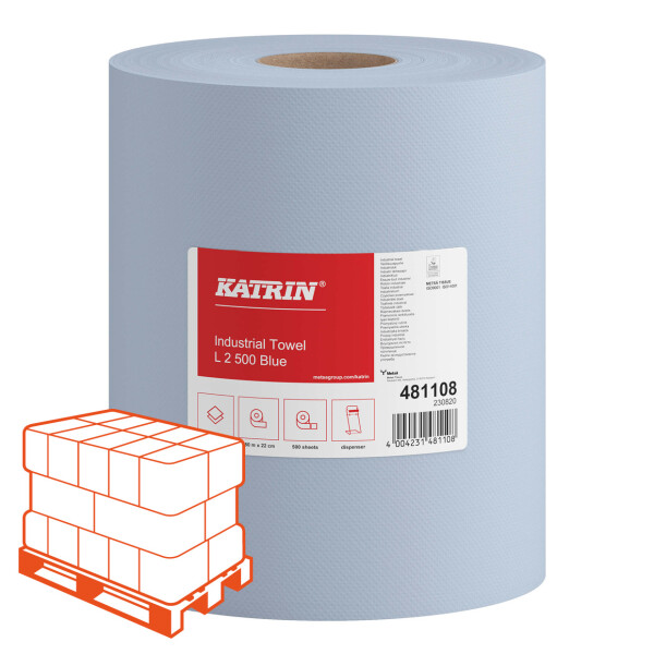 KATRIN Putztuchrollen Industrieputzrolle 2-lagig blau - 1/2 Palette (54 Rollen)
