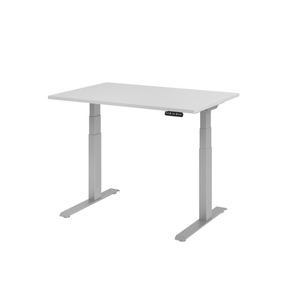 HAMMERBACHER Hammerbacher Schreibtisch C-Fu&szlig; elektrisch, 120 x 64-129 x 80 cm, h&ouml;henverstellbar, grau silber, Montage