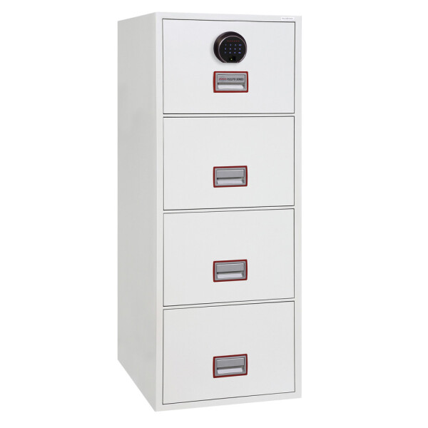 PH&Ouml;NIX SAFE H&auml;ngeregistraturenschrank Vertical Fire File, 4 Laden wei&szlig;, Fingerabdruck-Schloss
