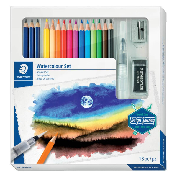 STAEDTLER Schreibgeräteset Watercolour Set, Bleistift Aquarellstift, blau bunt 61 14610C